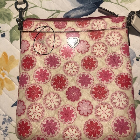 Coach Leather Signature Swing Pack Flower Art Pattern, Crossbody Bag Pink/white - Picture 7 of 8